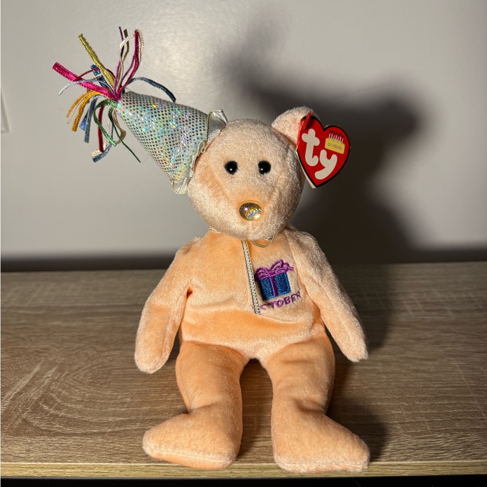 Ty October Bear with Party Hat